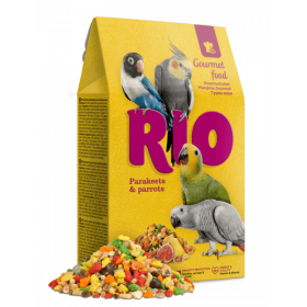 Гурме храна за папагали RIO Gourmet food for parakeets and parrots за средни и големи папагали 250гр, със стафиди, смокини, ананас, ябълка и папая
